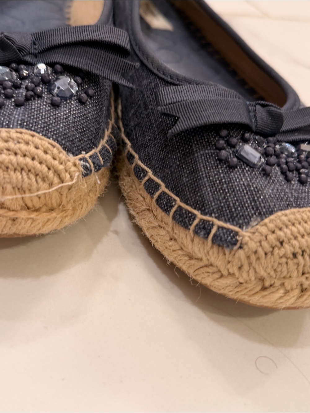 Simply Vera Vera Wang Navy Embellished Espadrille Flats with Bow - Picture 7 of 7